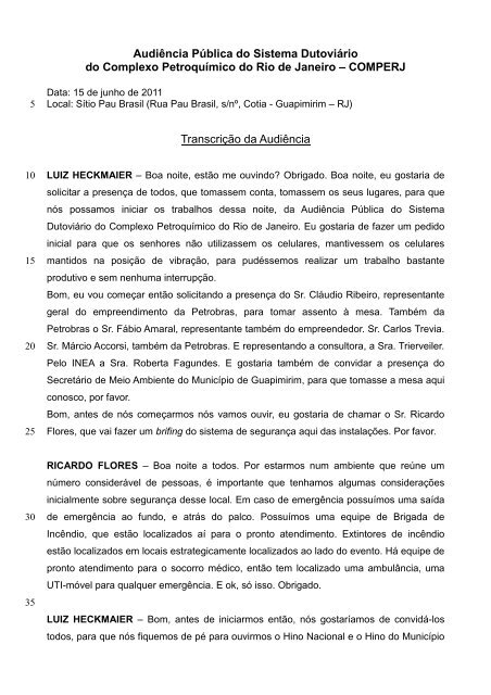 Transcrição da Audiência Pública de Guapimirim - Governo do ...