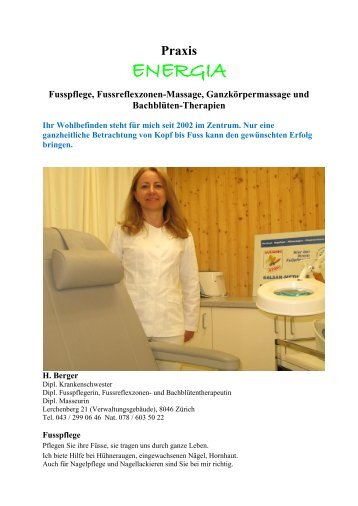 Fusspflege, Fussreflexzonen-Massage, Ganzkörpermassage und