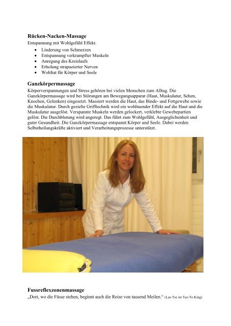 Fusspflege, Fussreflexzonen-Massage, Ganzkörpermassage und