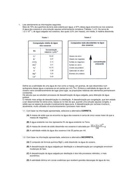 1. Leia atentamente as informações seguintes. Mais de 70% da ...