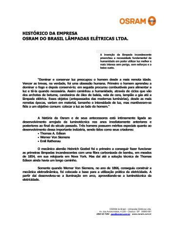 histórico da empresa osram do brasil lâmpadas elétricas ltda.