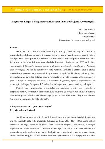 Integrar em Língua Portuguesa: considerações finais do Projecto ...