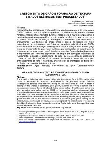 crescimento de grão e formação de textura em aços elétricos semi ...