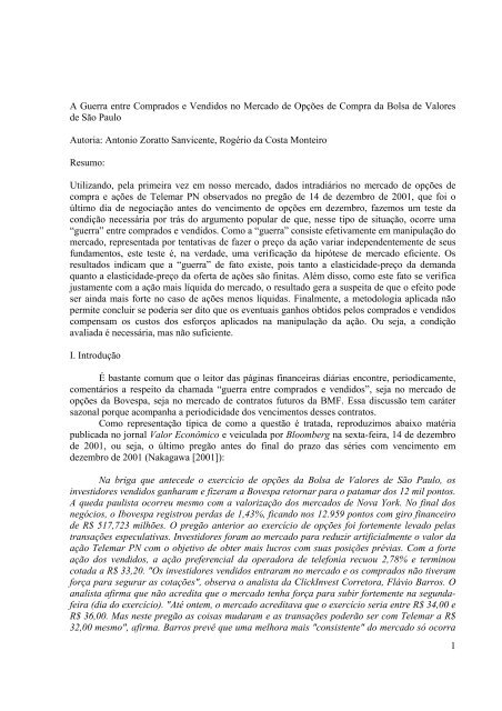 1 A Guerra entre Comprados e Vendidos no Mercado de ... - Anpad