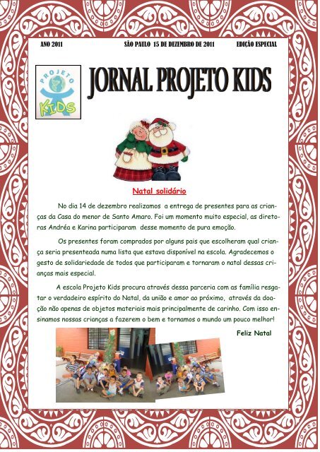 Natal solidário - Projeto Kids - Educação Infantil