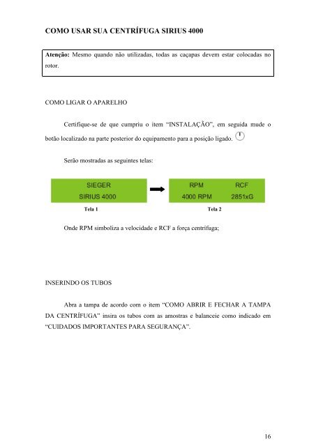 Manual de Instruções - Sieger