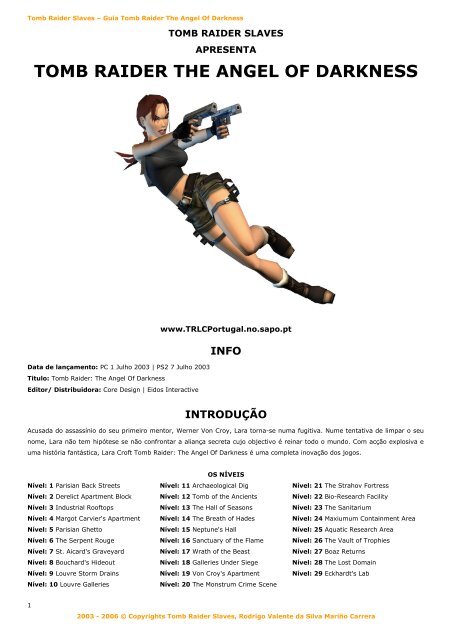 tomb raider the angel of darkness - Tomb Raider Slaves - Sapo