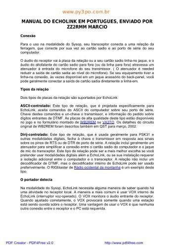 manual do echolink em portugues, enviado por zz2rmm ... - PY3PO