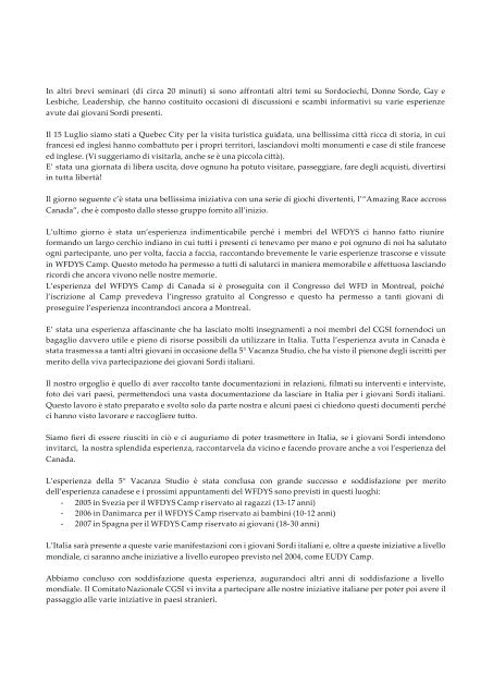 STORIA DEL C.G.S.I. Comitato Giovani Sordi Italiani - Storia dei Sordi