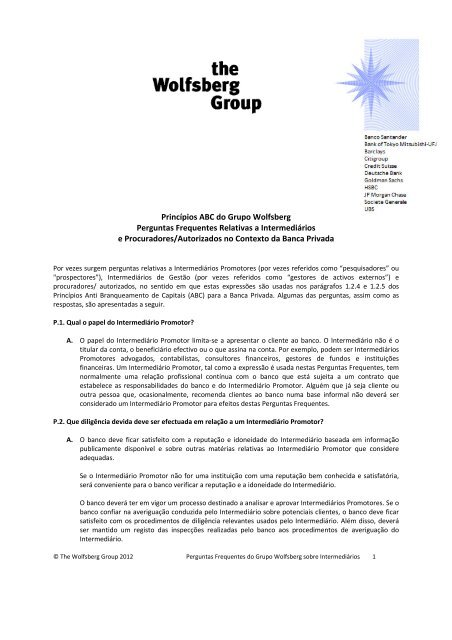 Princípios ABC do Grupo Wolfsberg Perguntas Frequentes ...