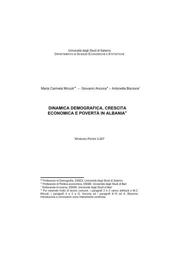 dinamica demografica, crescita economica e povertà in albania