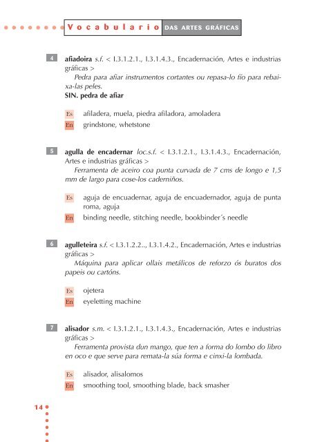 Vocabulario das artes gráficas. Obradoiro de encadernación