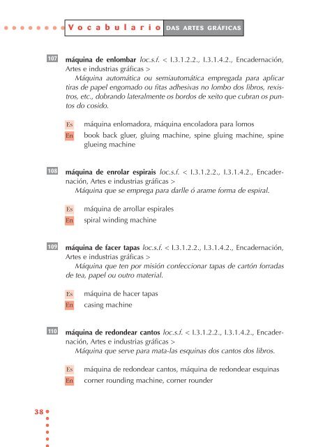 Vocabulario das artes gráficas. Obradoiro de encadernación