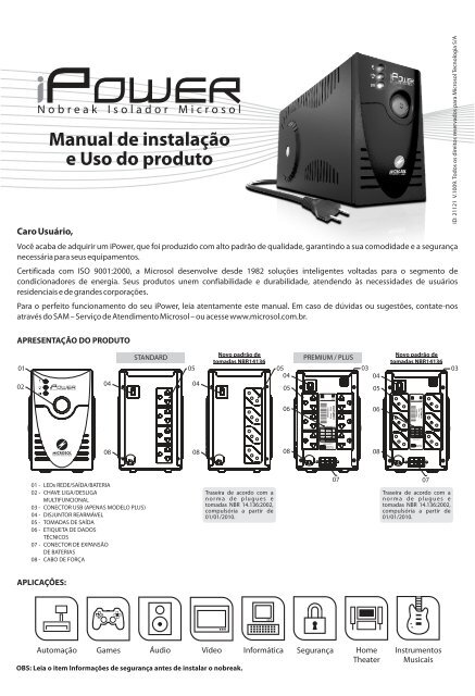 Manual de instalação e Uso do produto - Nobreak & Cia