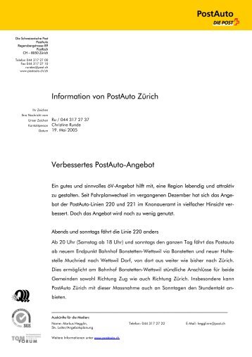 Verbessertes PostAuto-Angebot - Info PostAuto Zürich [PDF, 481