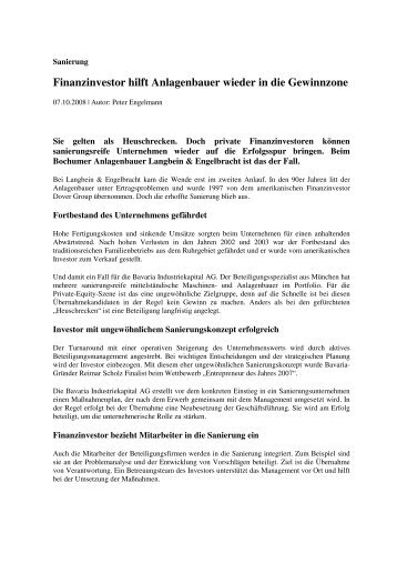 Finanzinvestor hilft - BAVARIA Industriekapital AG