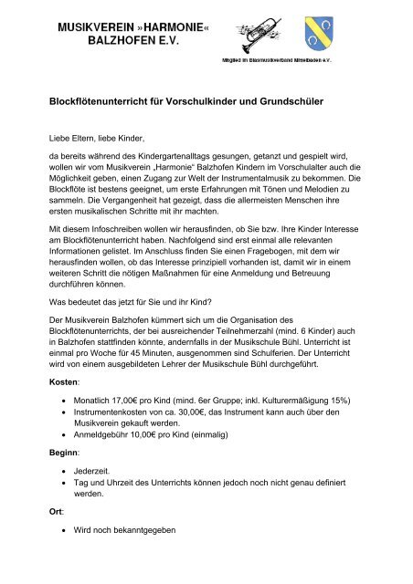 Blockflötenunterricht für Vorschulkinder und Grundschüler