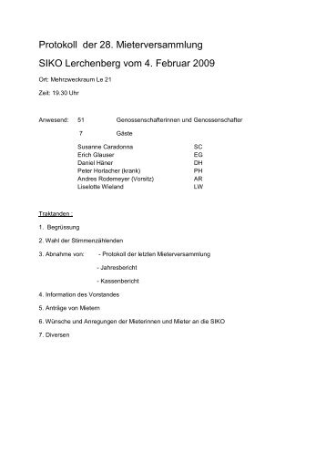 Protokoll der 28. Mieterversammlung SIKO Lerchenberg vom 4 ...