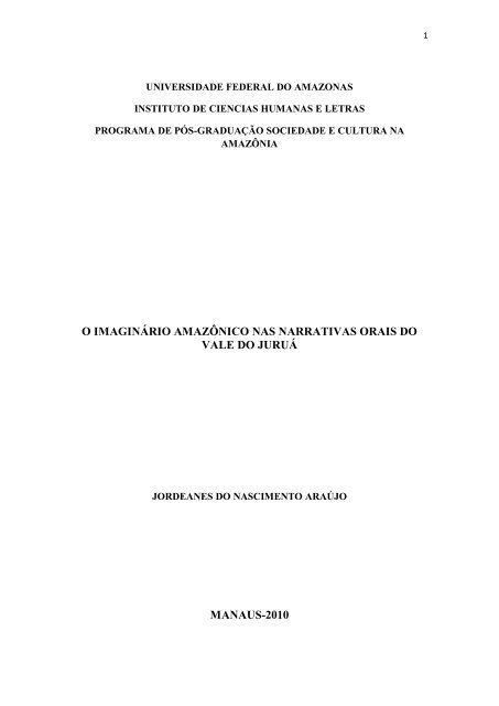O imaginário amazônico nas narrativas orais do ... - Eventos - Ufam