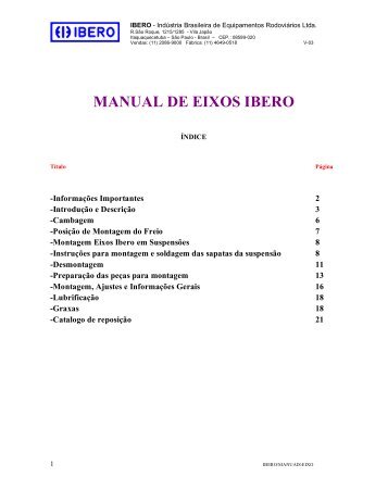 MANUAL DE EIXOS IBERO - IBERO Equipamentos