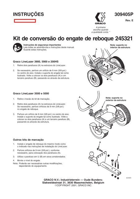 309405e , Kit de conversão do engate de reboque 245321 - Graco Inc.