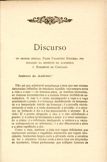 Discurso DO ORADOR OFFICIAL PADRE VALDEVINO NOGUEIRA ...