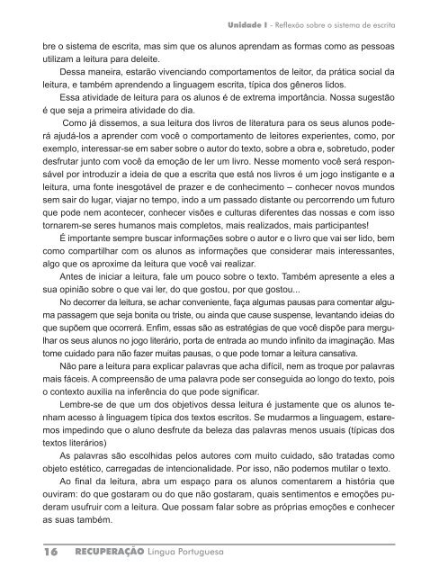 Reflexão sobre o Sistema de Escrita - Professor - Secretaria ...