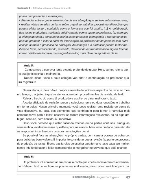 Reflexão sobre o Sistema de Escrita - Professor - Secretaria ...