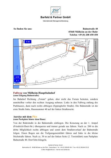 Barfeld & Partner GmbH Fußweg von Mülheim-Hauptbahnhof ...