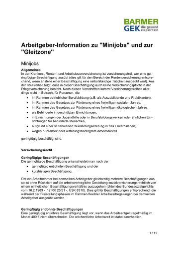 Arbeitgeber-Information Zu Minijobs Und Zur Gleitzone - Barmer GEK
