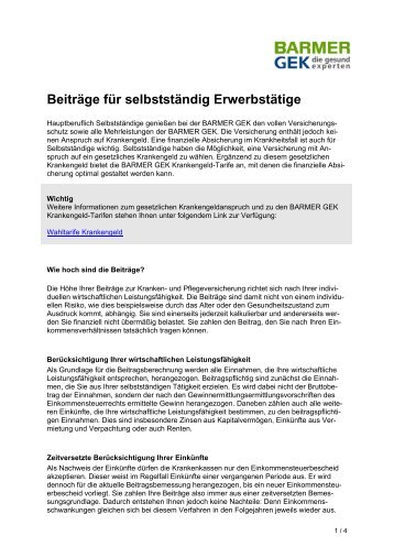 Merkblatt - Beiträge für selbstständig Erwerbstätige - Barmer GEK