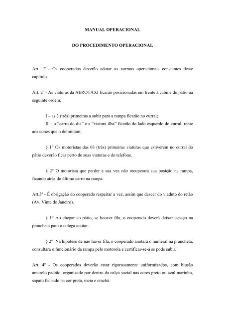 MANUAL OPERACIONAL DO PROCEDIMENTO ... - Aerotaxi