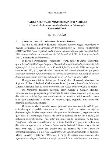 carta aberta ao ministro marco aurélio - Escritório Professor René Dotti