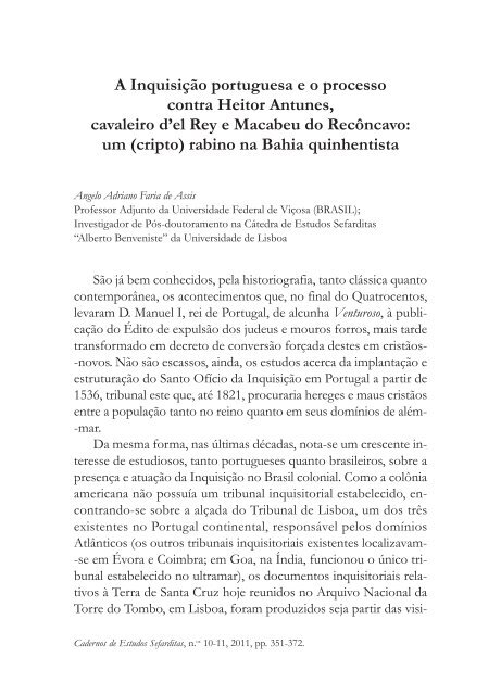 A Inquisição portuguesa e o processo contra Heitor Antunes ...