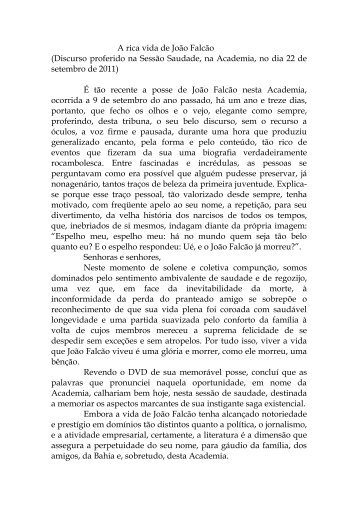 A rica vida de João Falcão - Academia de Letras da Bahia