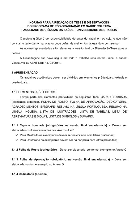 Normas Para Elaboracao De Dissertacoes E Teses Faculdade De