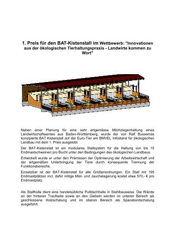 1. Preis für den BAT-Kistenstall im Wettbewerb: "Innovationen