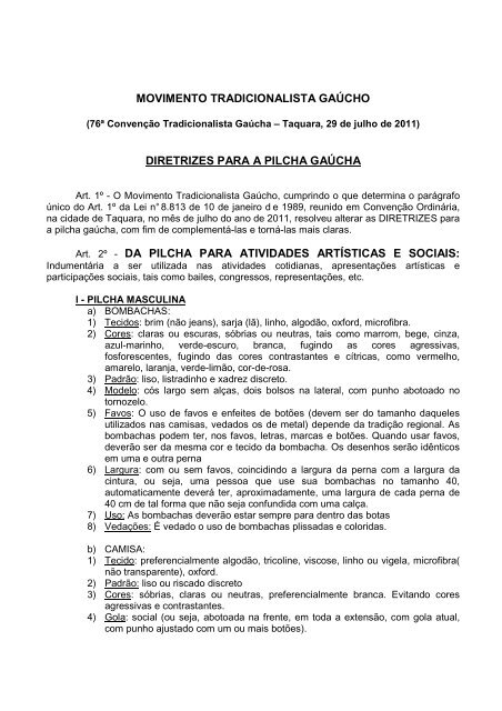 Diretrizes para as Pilchas (.pdf) - Movimento Tradicionalista Gaúcho