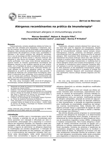 Alérgenos recombinantes na prática da imunoterapia*