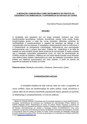 A MEDIAÇÃO COMUNITÁRIA COMO INSTRUMENTO DE PRÁTICA ...