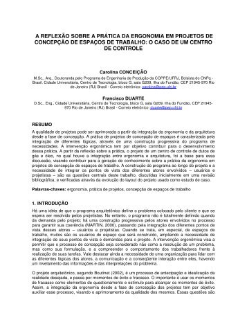 a reflexão sobre a prática da ergonomia em projetos de ... - Cesec