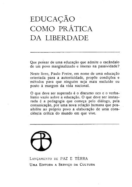 Educação como Prática da Liberdade - Paulo Freire - Gestão Escolar