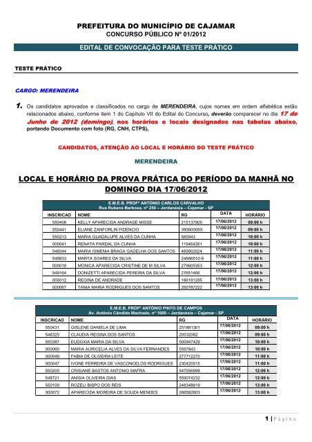 LOCAL E HORÁRIO DA PROVA PRÁTICA DO ... - Moura Melo