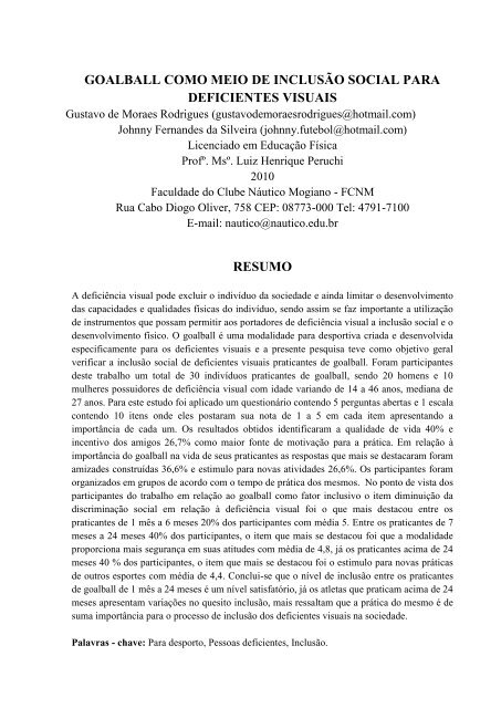 goalball como meio de inclusão social para - Faculdade do Clube ...