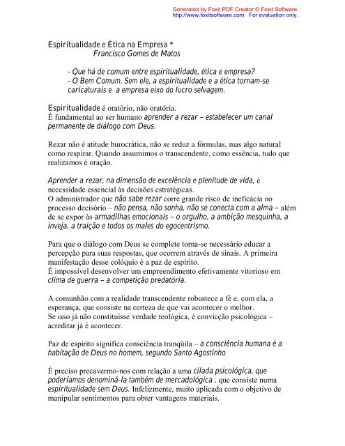 Espiritualidade e Ética na Empresa * Francisco Gomes de ... - CRA-RJ