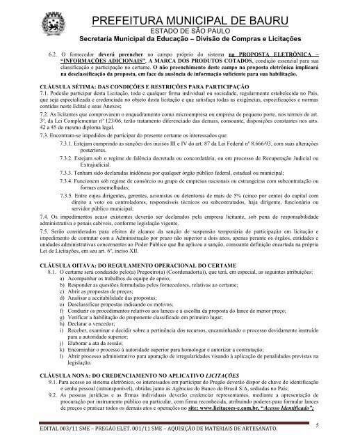 Edital de Licitação n - Prefeitura Municipal de Bauru