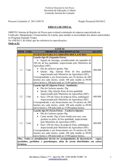 ERRATA do PP 024.2012 - Prefeitura Municipal de João Pessoa