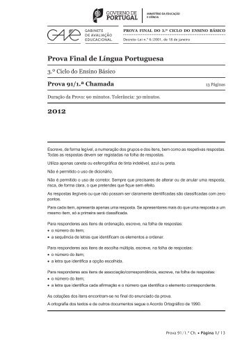 Prova Final de Língua Portuguesa