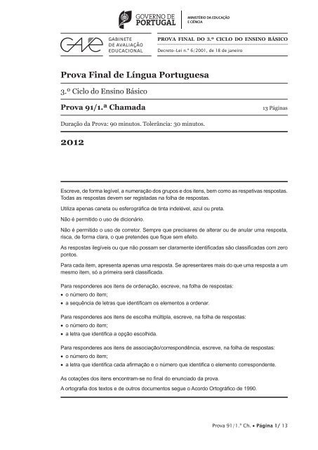 Prova Final de Língua Portuguesa