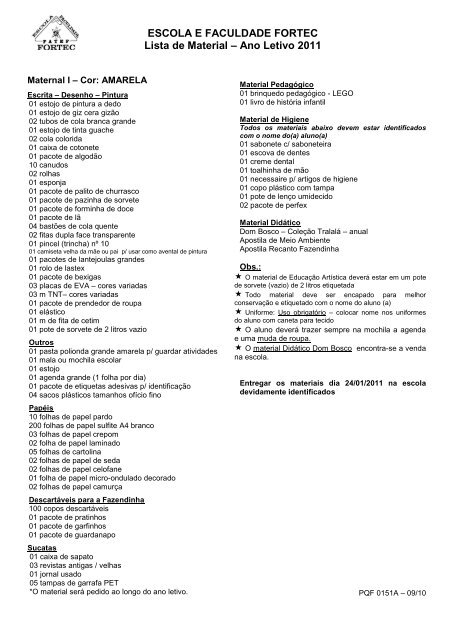 Lista Material 2011 - Fortec